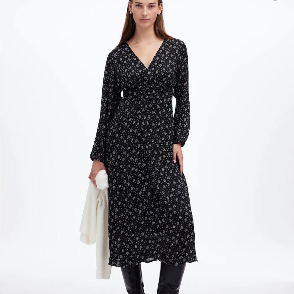 Madewell Ruched V-Neck Midi Dress